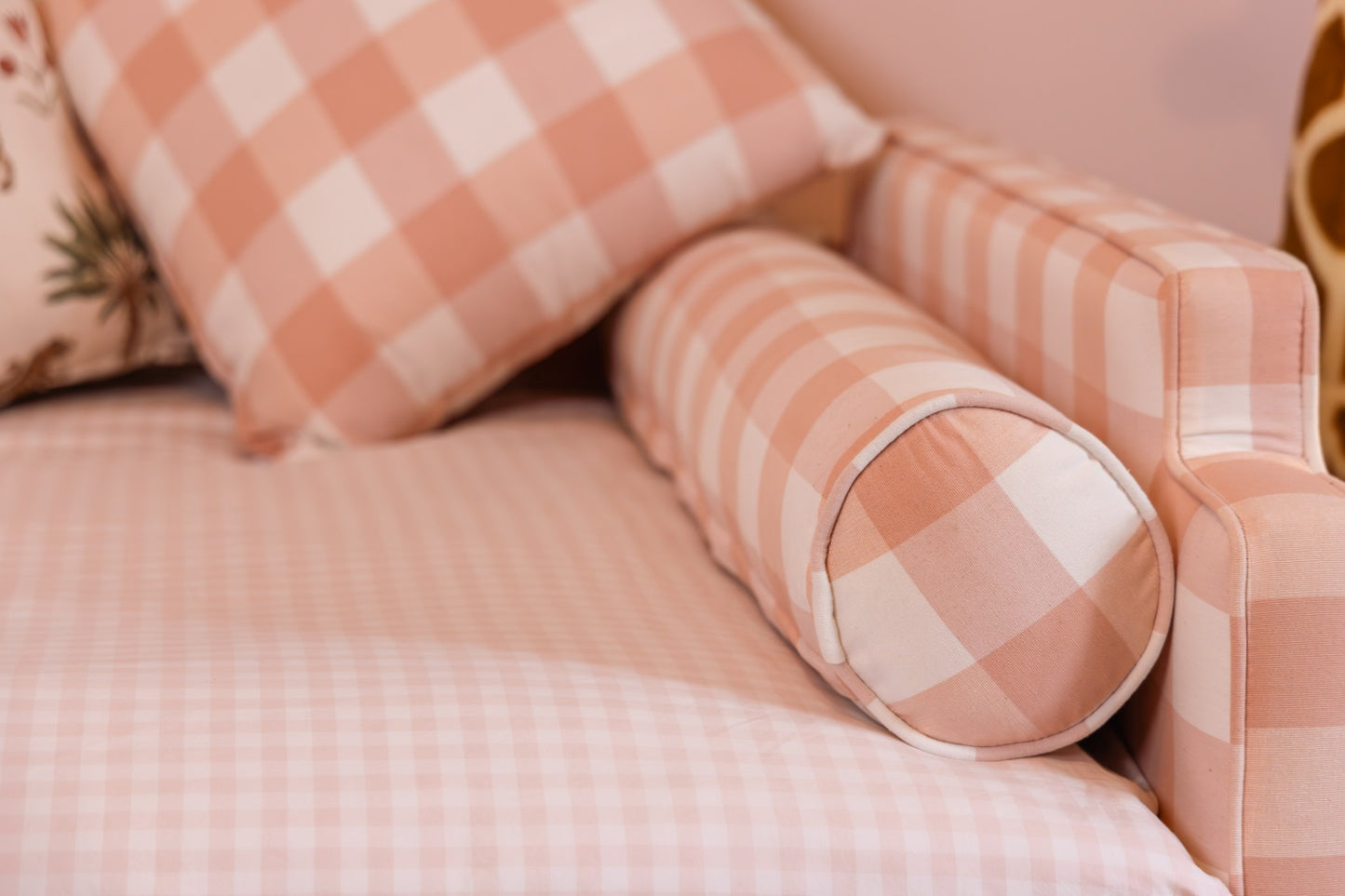 Gingham Upholstered Pink Gingham Childrens Bed