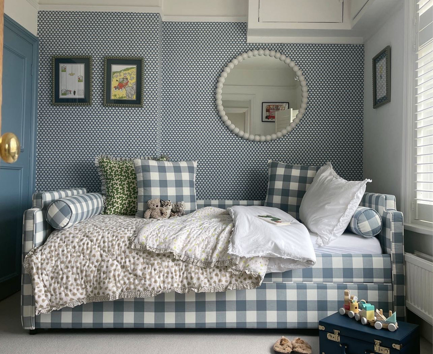 The Posie Upholstered Blue Single Gingham Single bed