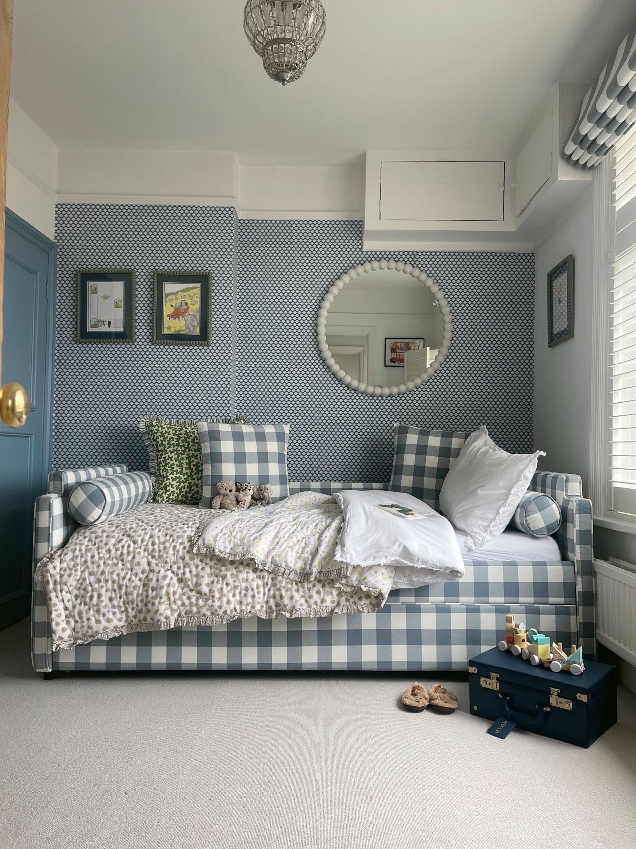 The Posie Upholstered Blue Gingham Childrens Bed