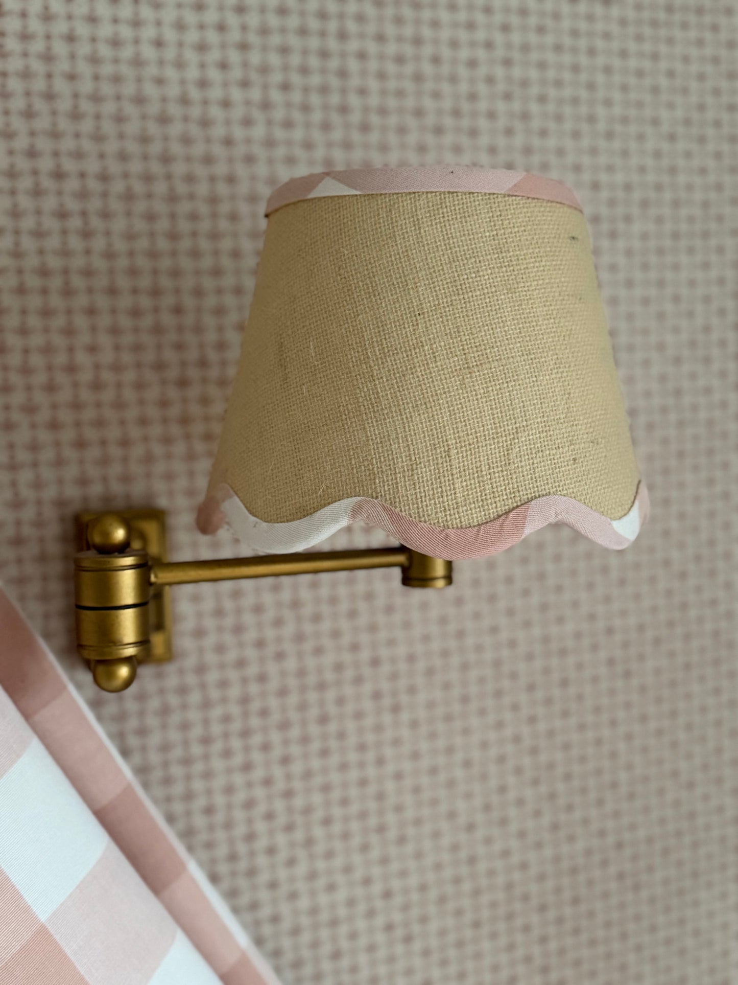 Jute Clip Lampshade Pink Gingham Trim
