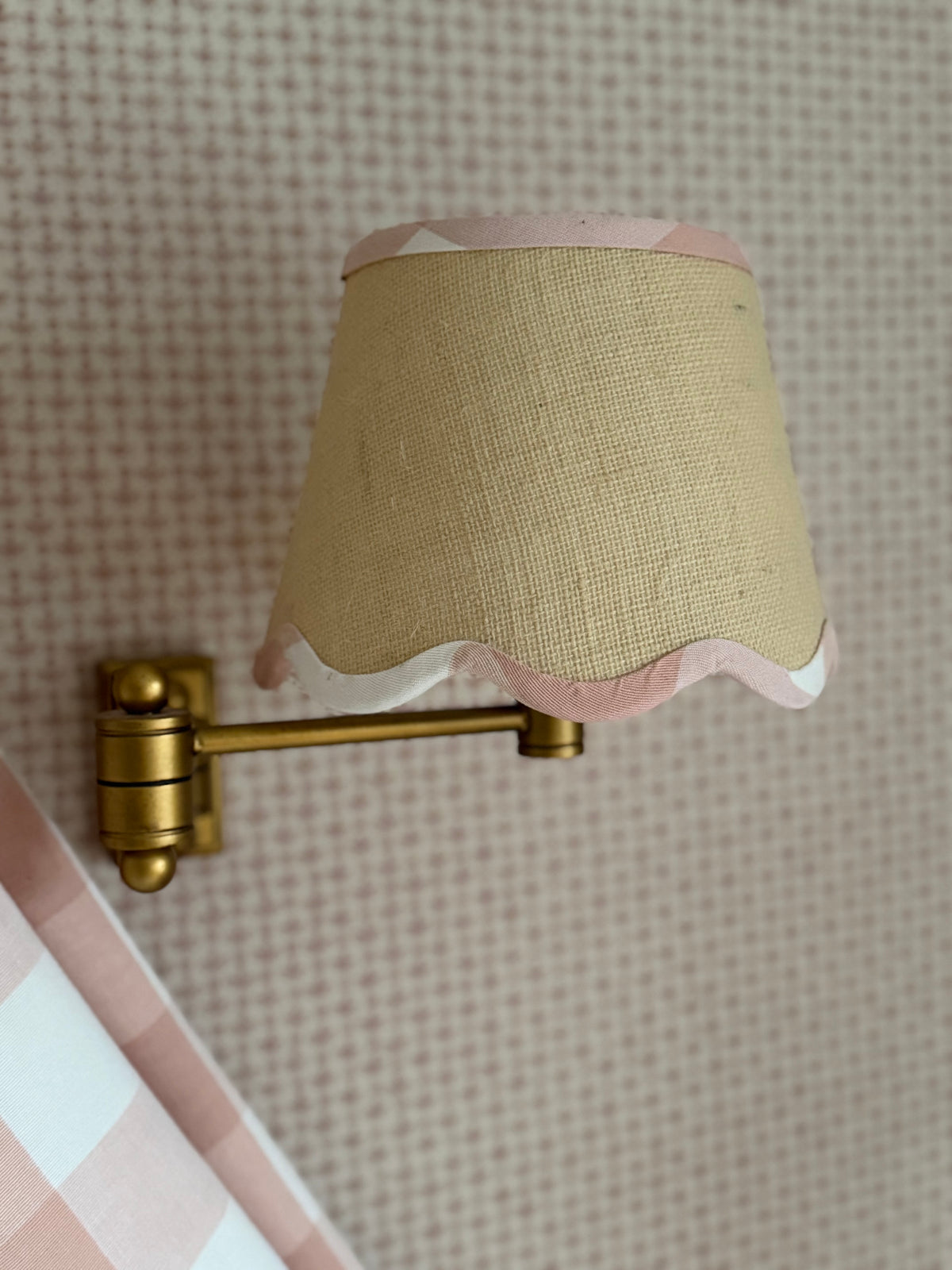 Jute Clip Lampshade with Pink Gingham Trim