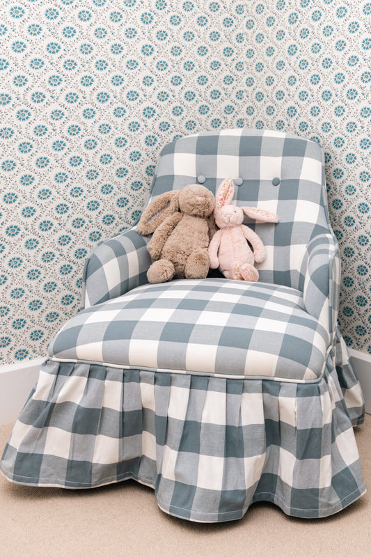Upholstered Childrens Chair Blue Gingham