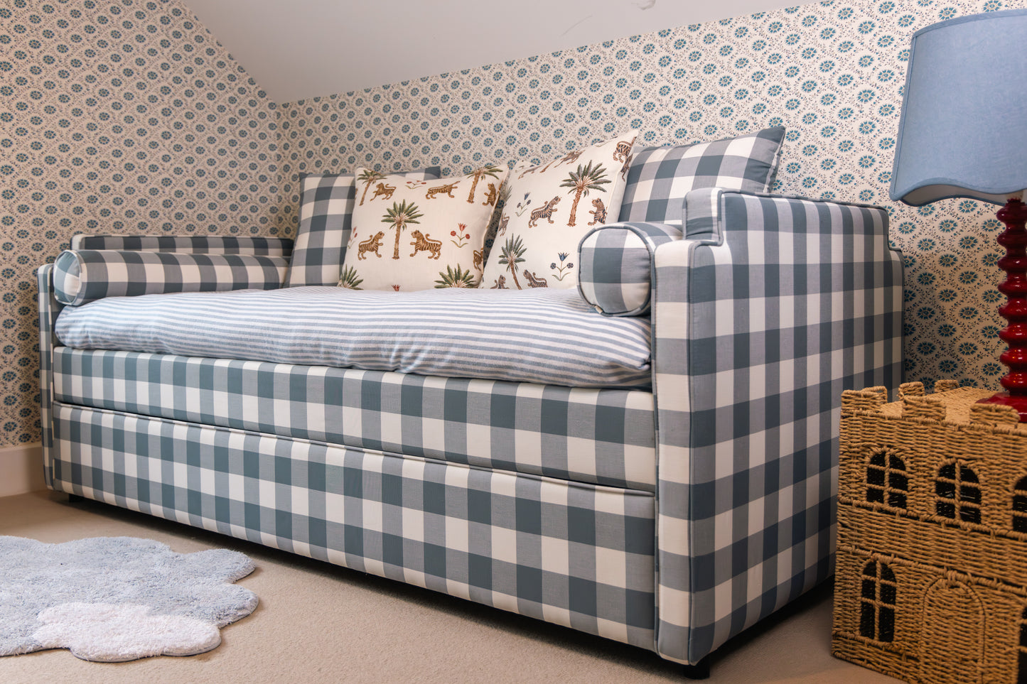 The Posie Upholstered Blue Gingham Childrens Bed