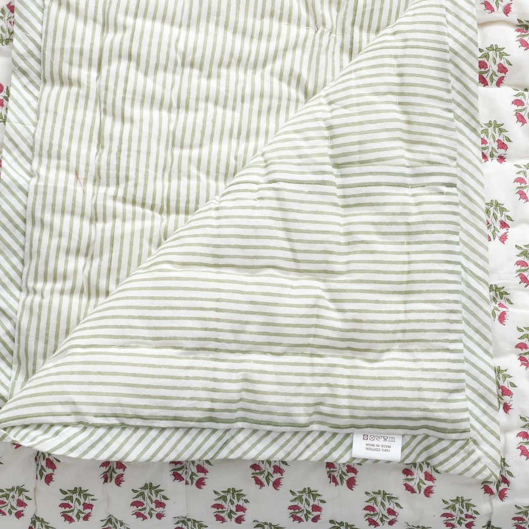 Sage and Red Block Print Quilt