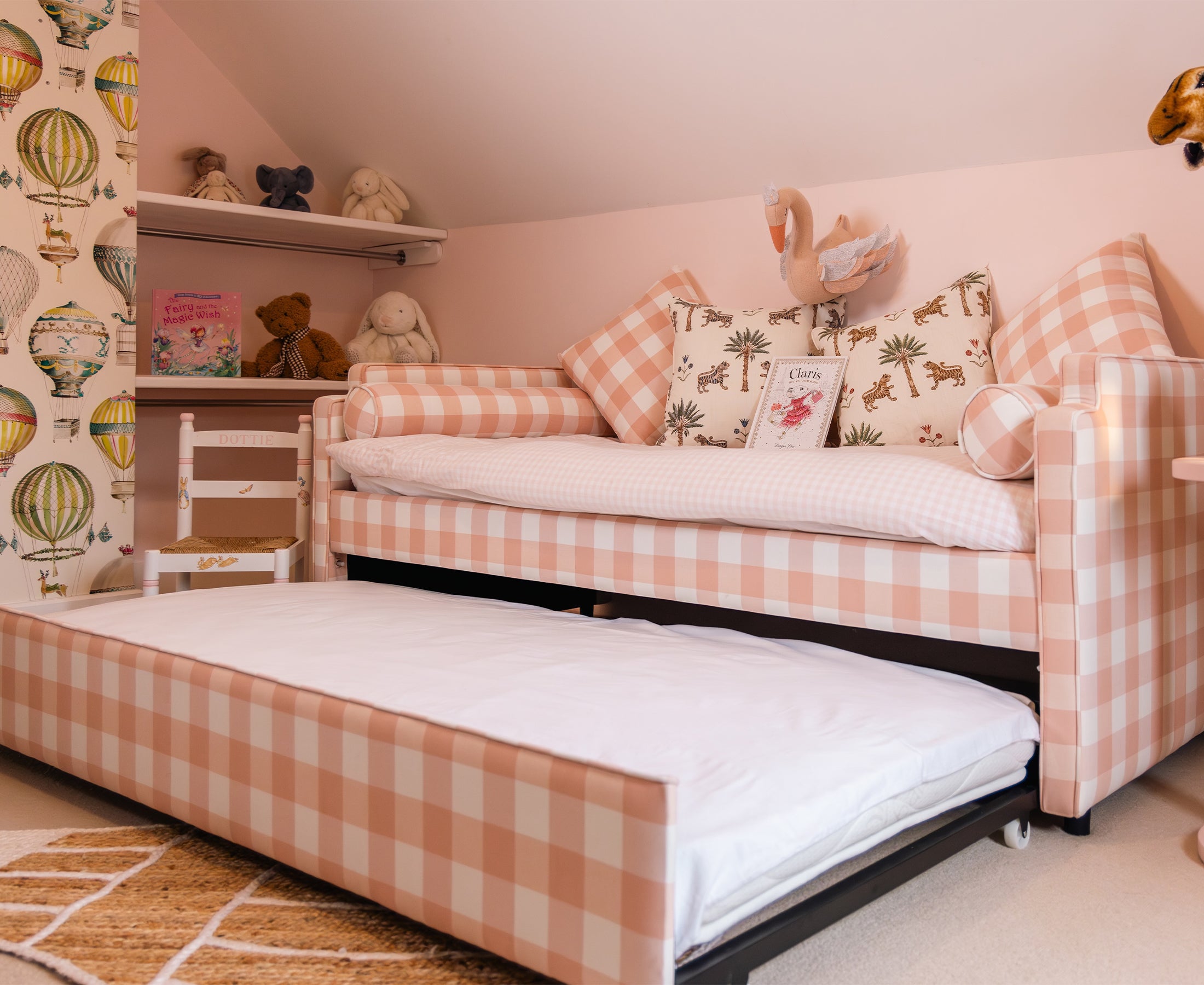 The Posie Upholstered Pink Gingham Single Bed