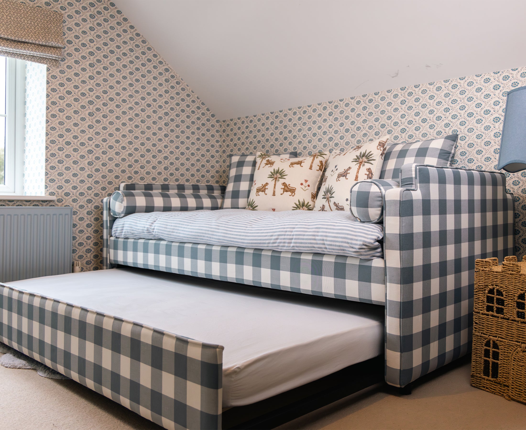 The Posie Upholstered Blue Single Gingham Single bed