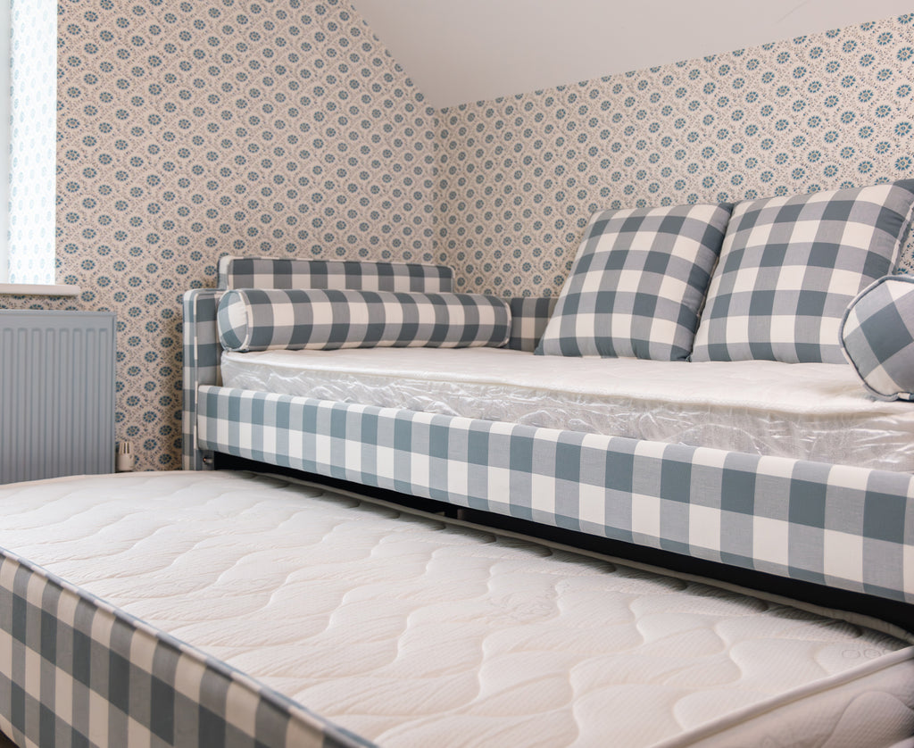 The Posie Upholstered Blue Single Gingham Single bed SHIPPING29th June