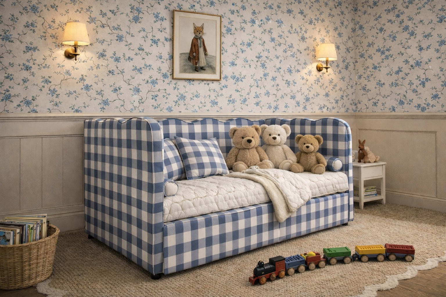 The Lochlan Trundle Bed - Wavy Blue Gingham
