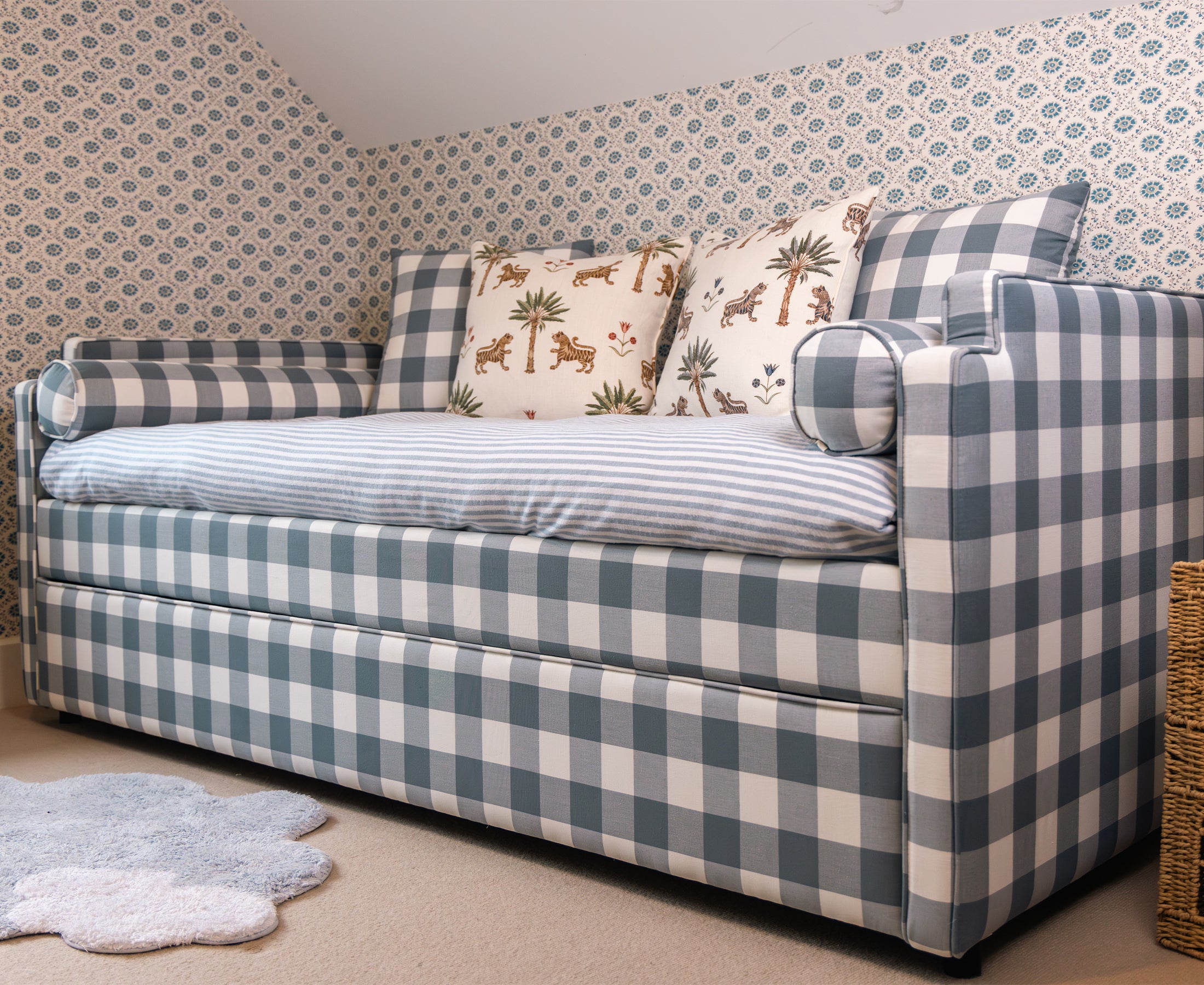 The Posie Upholstered Blue Single Gingham Single bed