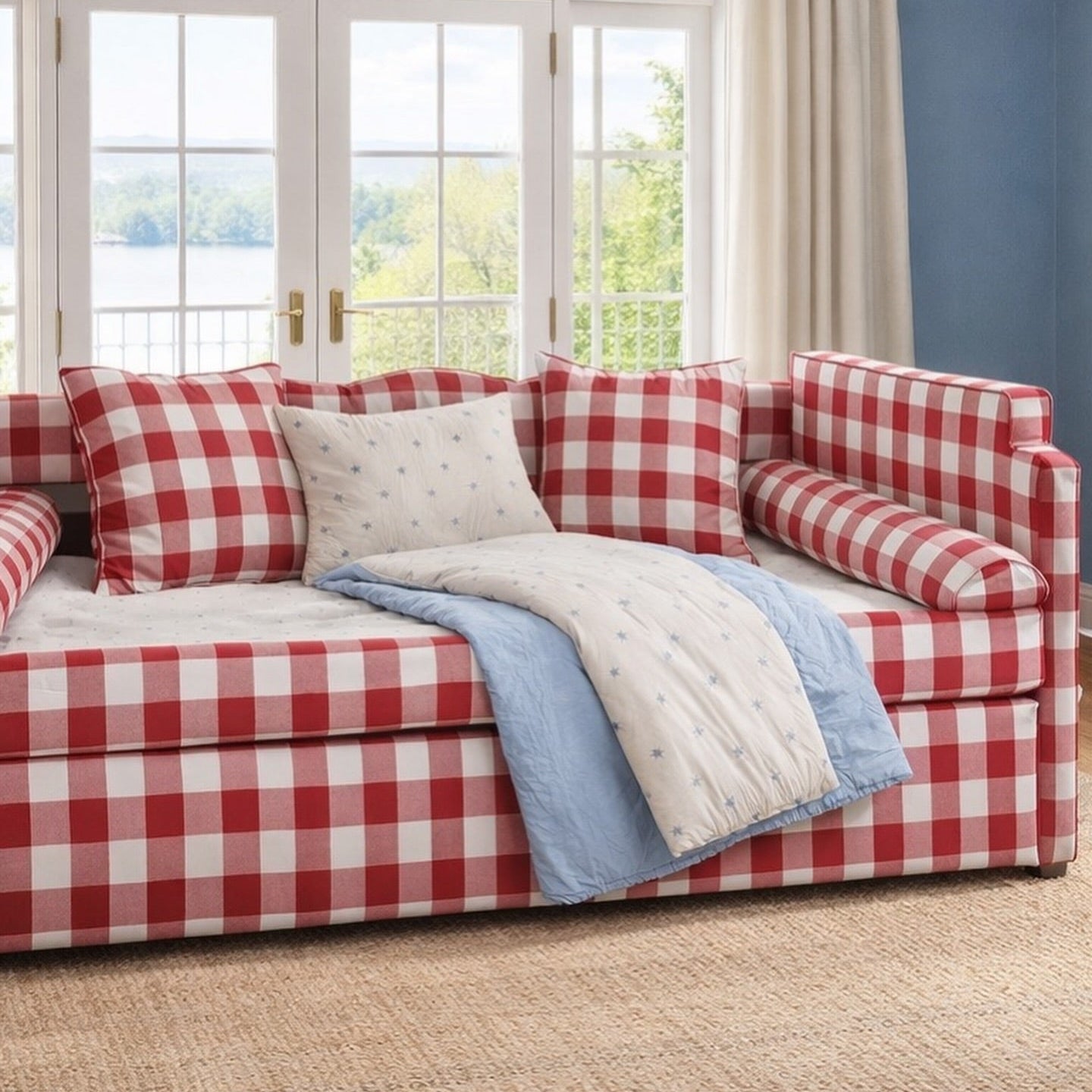 Posie Red Gingham Bed Trundle Bed