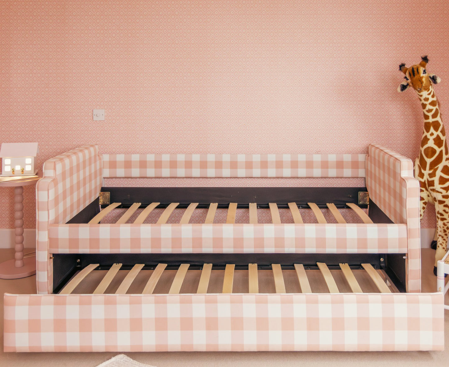 The Posie Upholstered Pink Gingham Children Bed