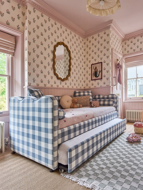 The Lochlan Trundle Bed - Wavy Blue Gingham