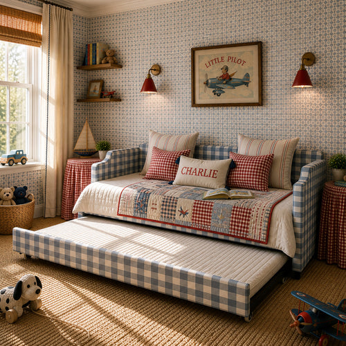 The Posie Upholstered Blue Single Gingham Single bed SHIPPING29th June