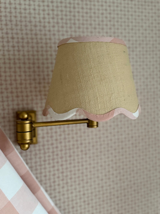 Jute Clip Lampshade Pink Gingham Trim