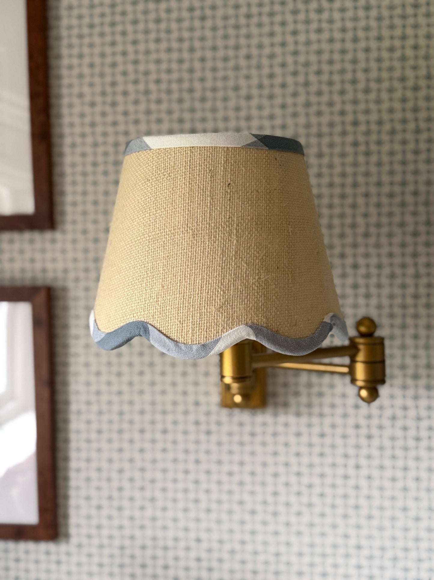 Jute Clip Lampshade Blue Gingham Trim