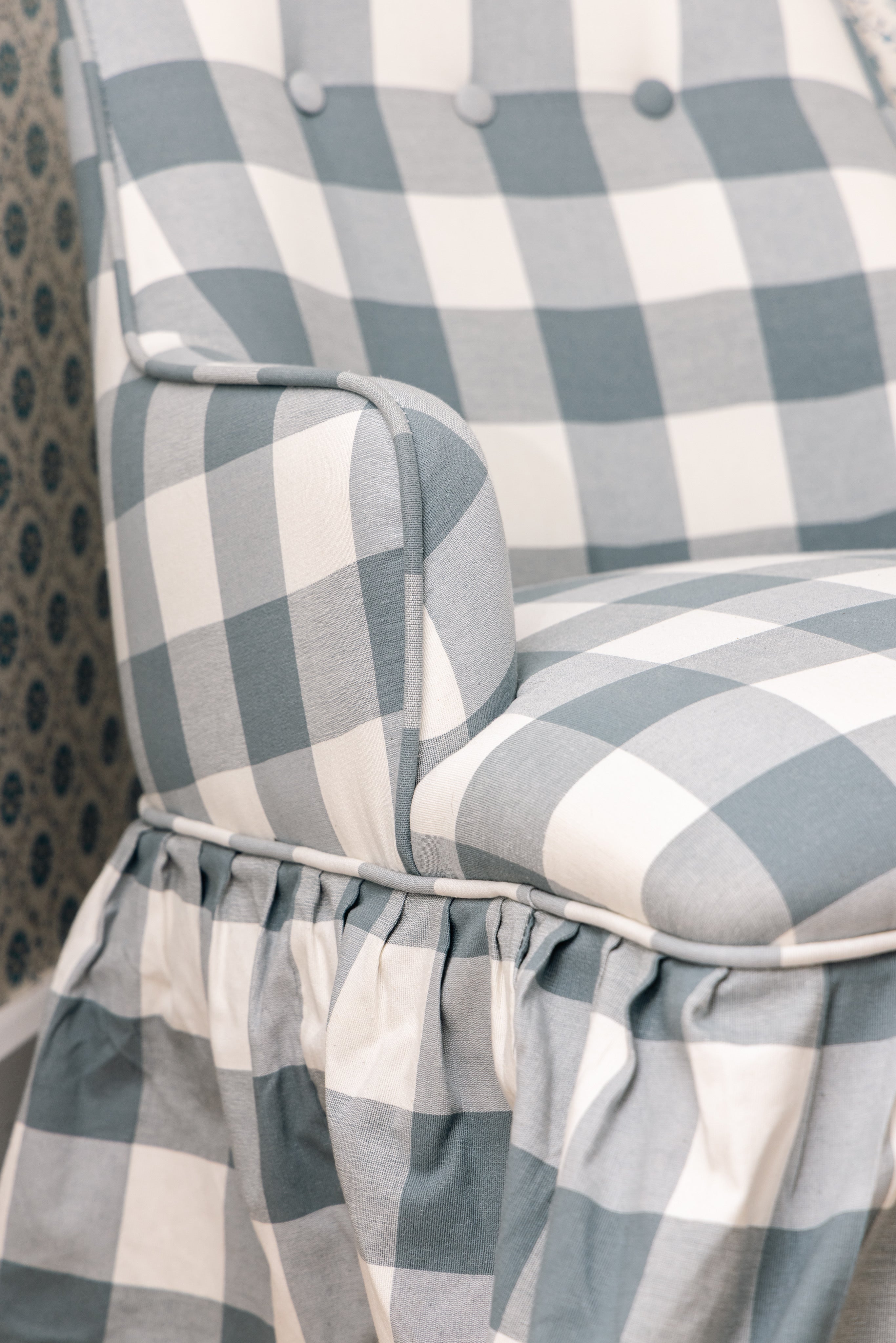 Upholstered Childrens Chair Blue Gingham