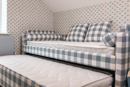 Upholstered Blue Gingham Childrens Bed