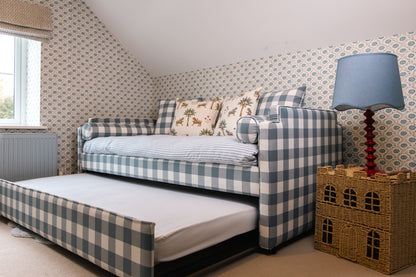 Upholstered Blue Gingham Childrens Bed