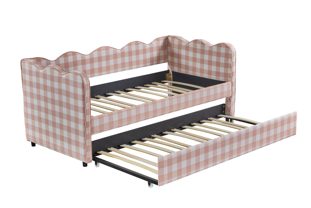The Lochlan Trundle Bed - Wavy Pink Gingham