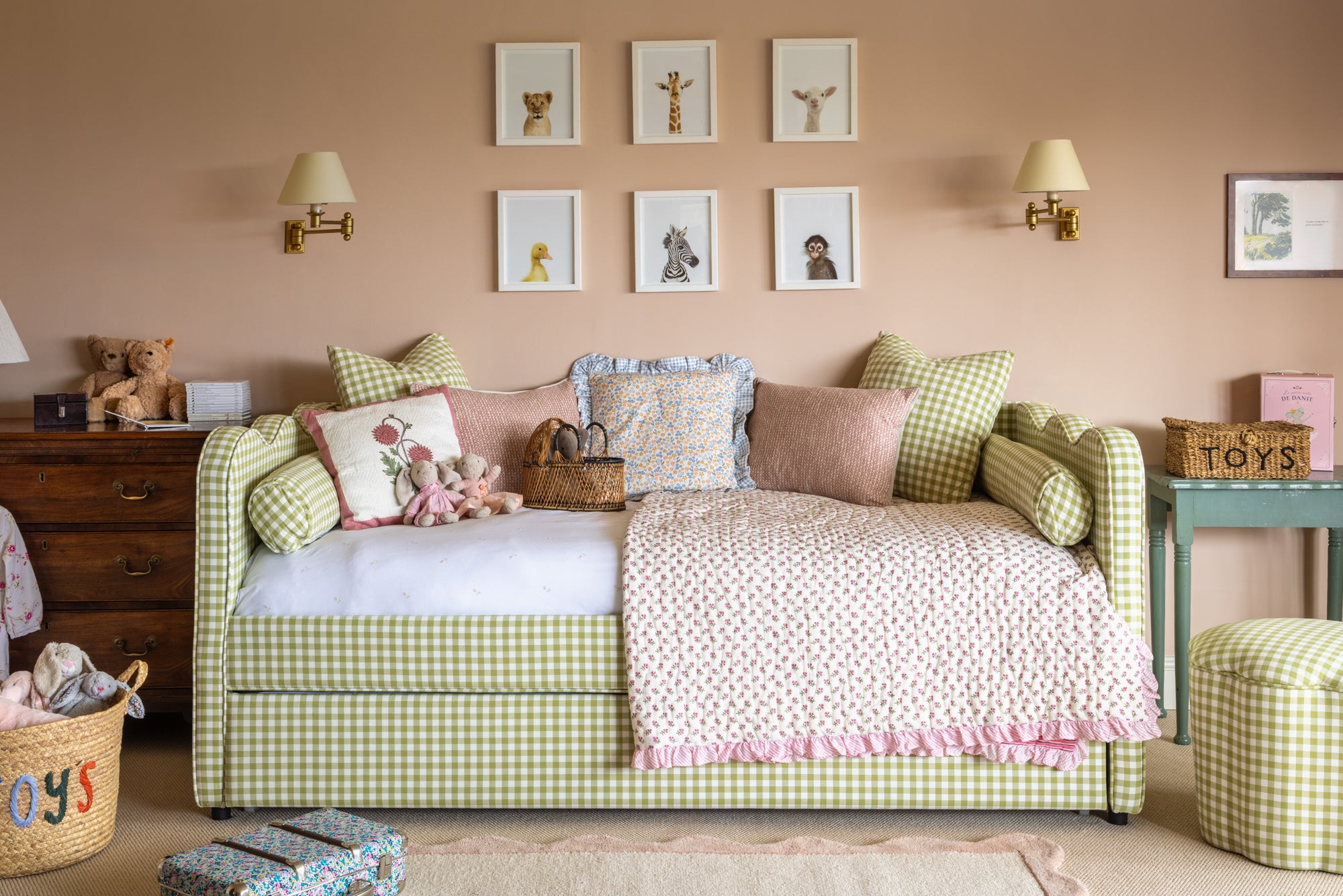 The Lochlan Trundle Bed - Wavy Green Gingham PRE ORDER