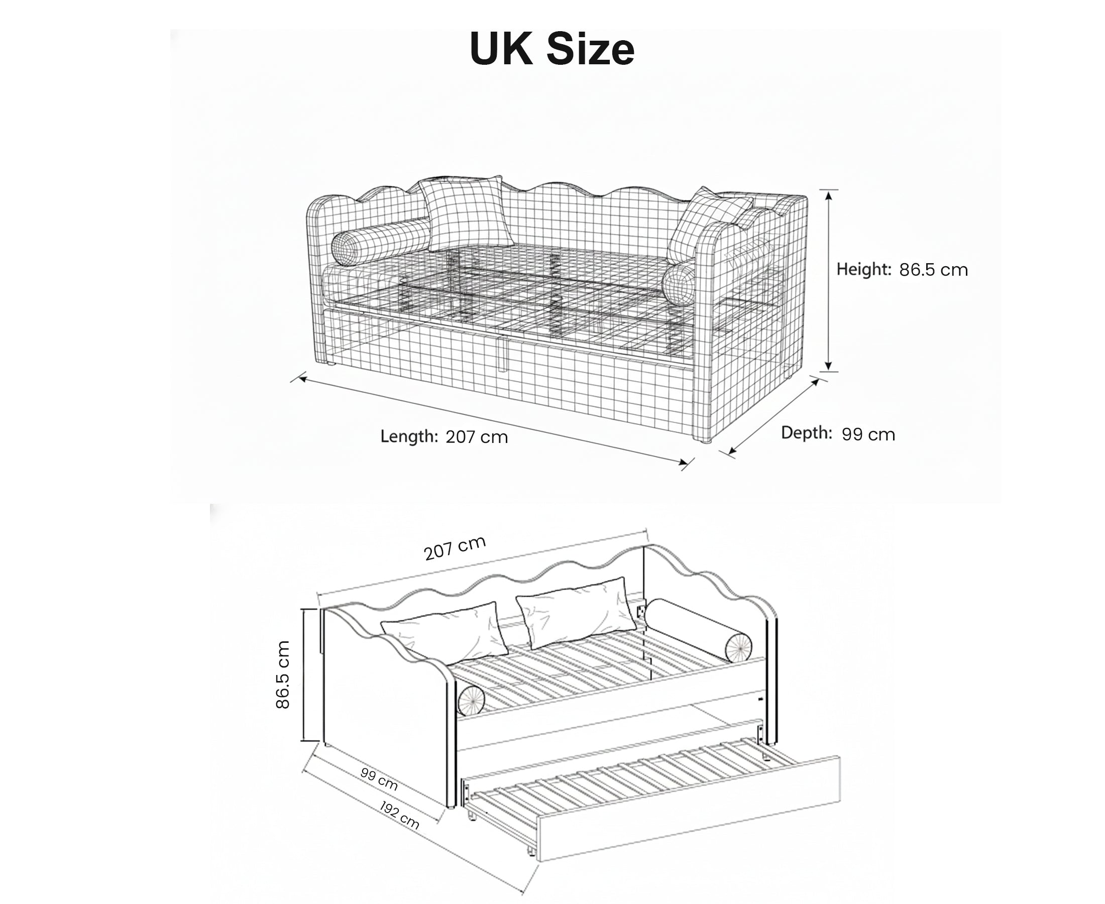 The Lochlan Trundle Bed - Wavy Pink Gingham