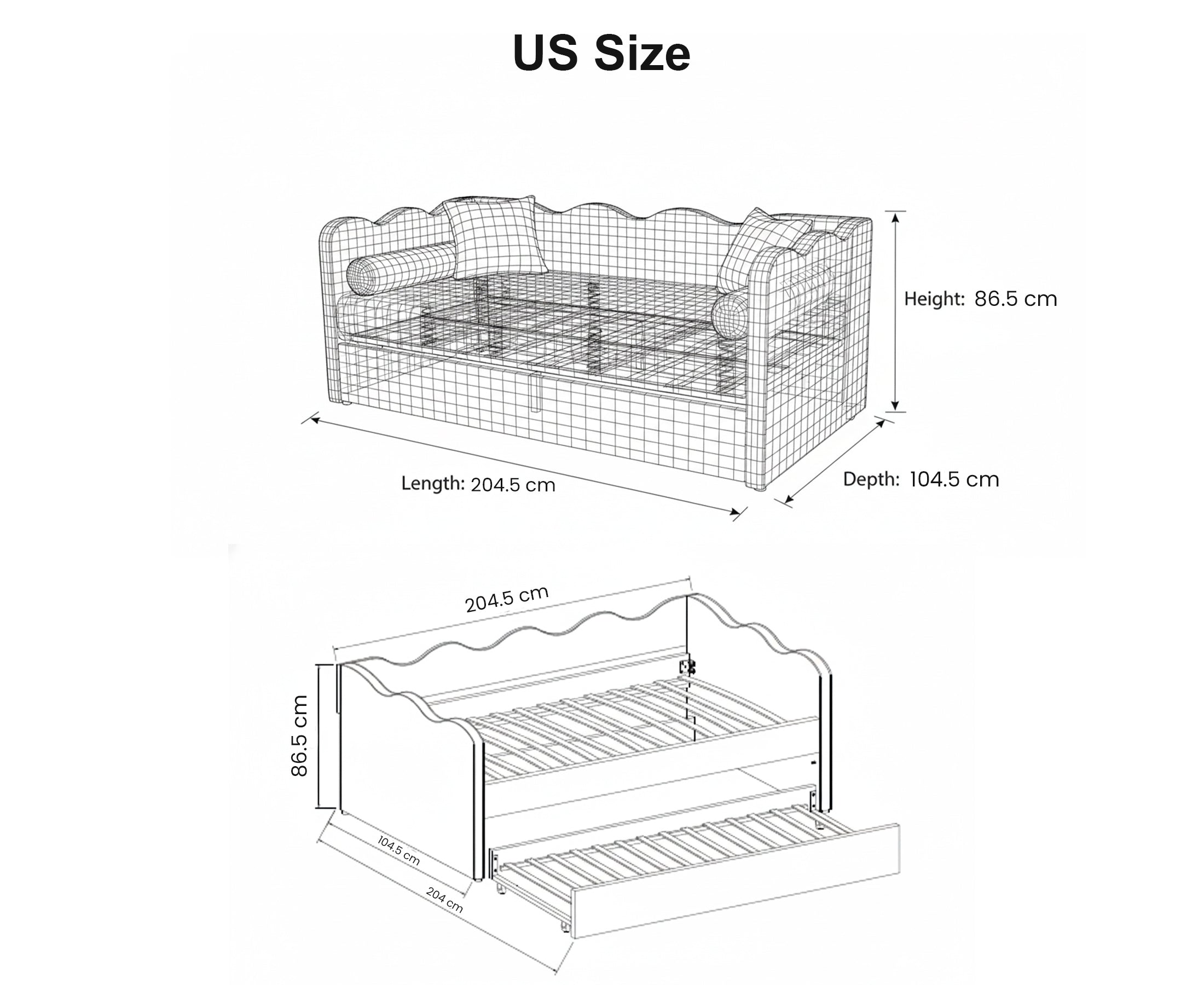 The Lochlan Trundle Bed - Wavy Green Gingham PRE ORDER