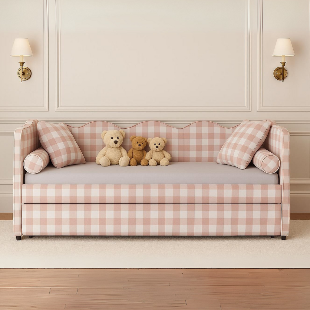 The Lochlan Trundle Bed - Wavy Pink Gingham