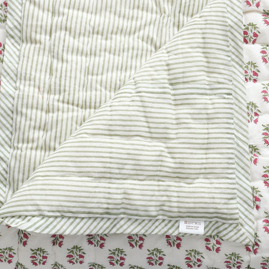 Sage and Red Block Print Quilt