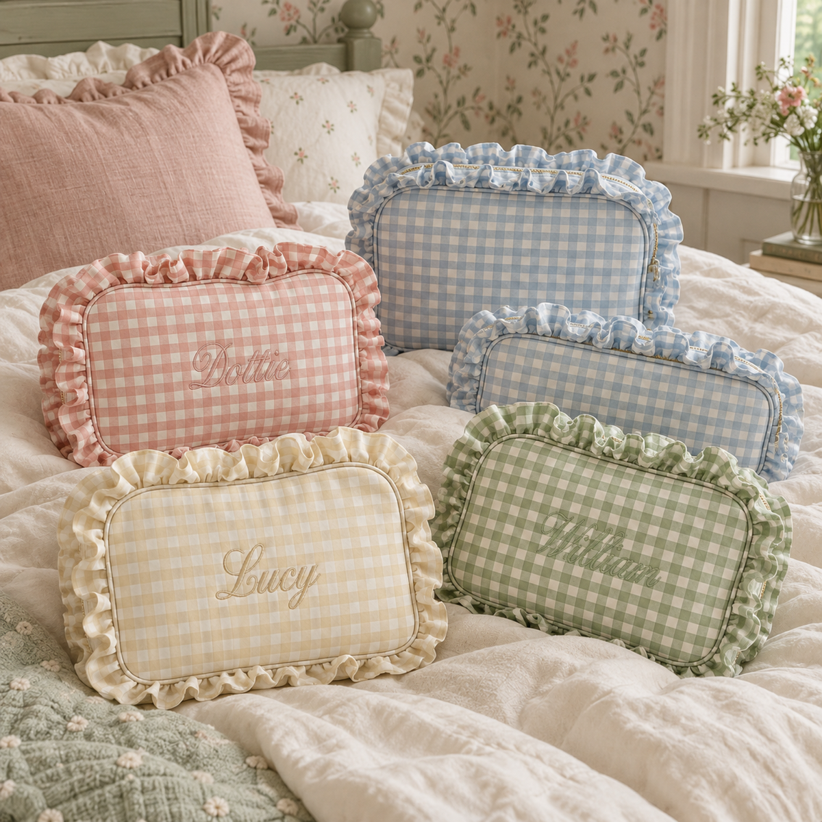 Gingham Ruffle Wash Bag for Children