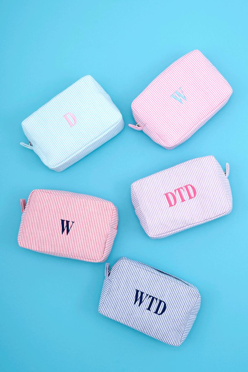 Stripe seersucker cosmetic bag